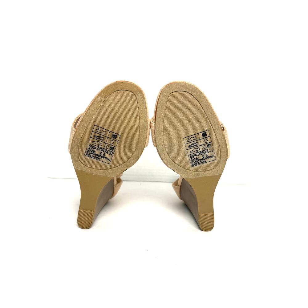 YOKI Wedge Sandals Women's 6.5 Tan Beige Ankle‎ Strap Open Toe Suede Finish NEW - Picture 8 of 9